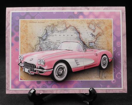 Pink Vintage Sports Car Card Front by Michelle Chivers