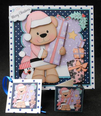 8x8 Xmas Livvy Bear Present Mini Kit 3D Decoupage by Michelle Chivers