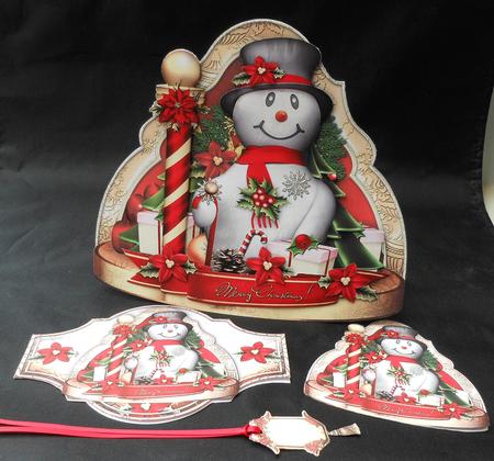 Christmas Snowman with Red Poinsettias and Gifts by Michelle Chivers