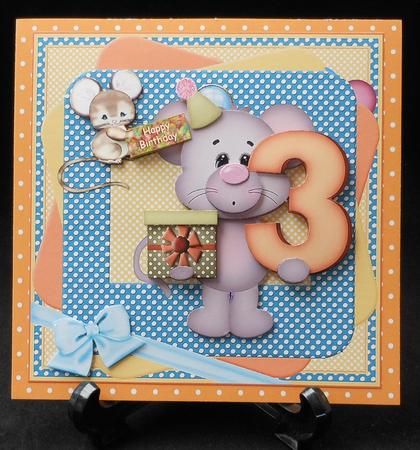 Mouse Age 3 Birthday Topper Card by Michelle Chivers