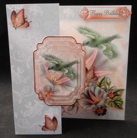 Morning Glory and Bird Flutters Green and Peach No Holes Fol by Michelle Chivers