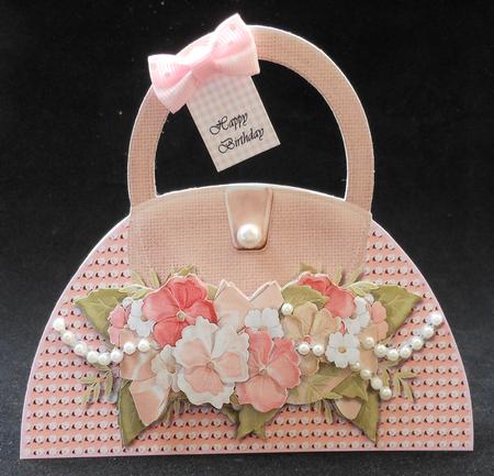 Hand Bag Card Pink Flowers by Michelle Chivers