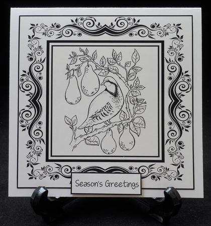 Monochrome Christmas Inksaver - Partridge in a Pear Tree by Michelle Chivers
