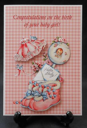 Congratualtions - Baby Girl Gingham Topper & Decoupage by Michelle Chivers