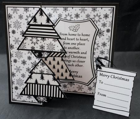 Fold Back Pop-up - Black and White Patchwork Trees by Michelle Chivers