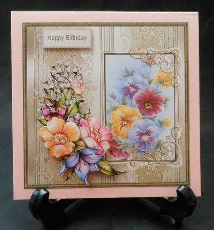 Coloured Pansy Card with Decoupage by Michelle Chivers