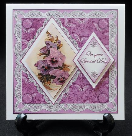 Pansies Special Day 7in Double Diamond Topper by Michelle Chivers
