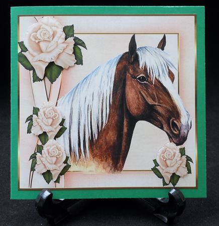 Lovely Palamino Horse with Cream Roses 8x8 by Michelle Chivers