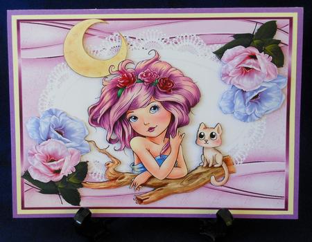 Sweet Little Moonchild with Her Kitty & Flowers by Michelle Chivers