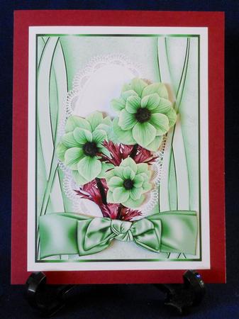 Green Flowers on Lace with Big Bow by Michelle Chivers