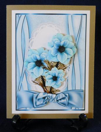 Turq Flowers on Lace with Big Bow by Michelle Chivers