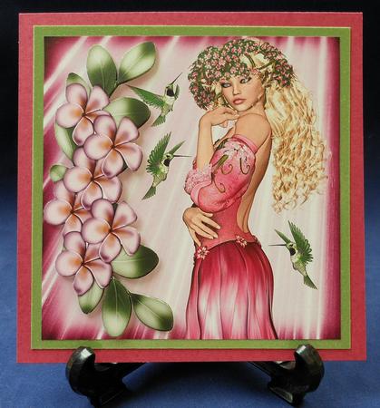 Pretty Vintage Flower Girl with Humming Bird 8x8 by Michelle Chivers