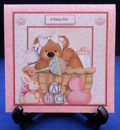 Baby Bear Girl in a Basket Card and Decoupage by Michelle Chivers