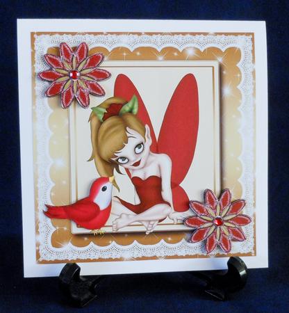 Cute Little Faerie with Little Red Bird 8x8 by Michelle Chivers