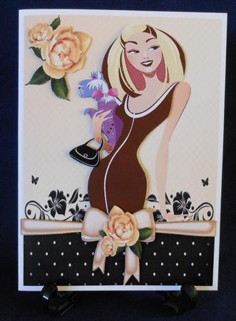 Pretty Lady with Pooch with Bow and Peach Roses by Michelle Chivers