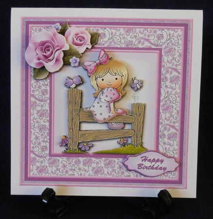 Girl Sitting on Fence Square Card Front by Michelle Chivers
