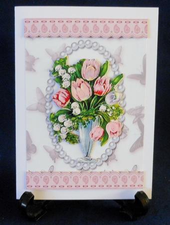 Pretty Vintage Painted Tulips in a Vase with Lace by Michelle Chivers