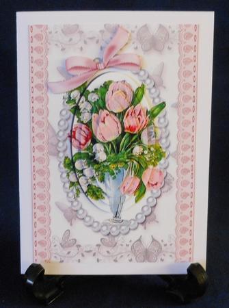 Pretty Vintage Vase of Tulips and Gypsophila, Oval Pyramids by Michelle Chivers