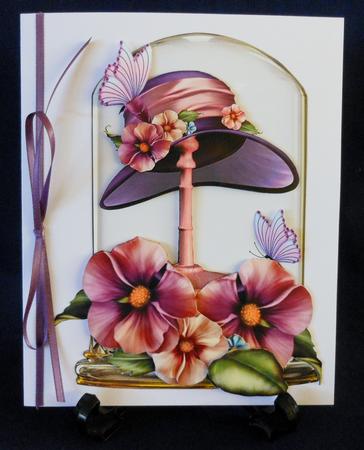 Pretty Organza Hat on a Stand with Pansies, Globe by Michelle Chivers