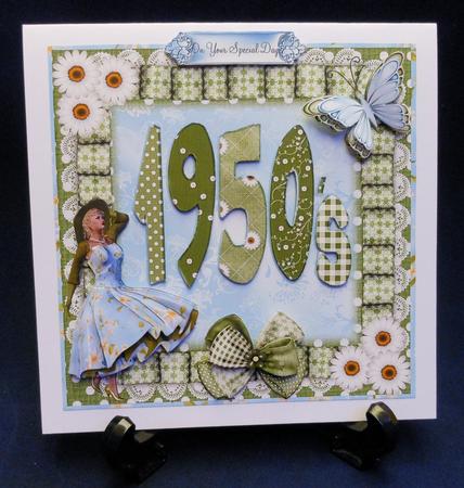 1950's Wording in Sage Green and Blue Card Front by Michelle Chivers