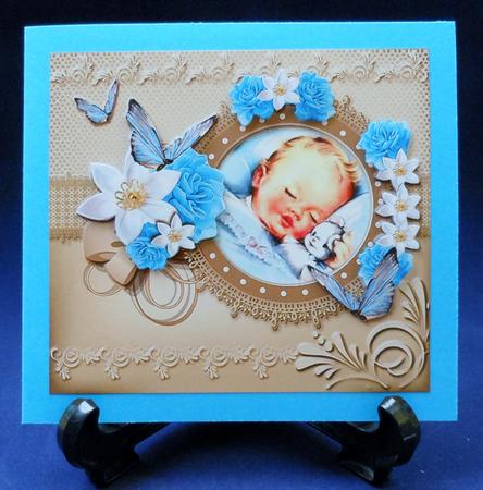 Beautiful Baby Blue Decoupage Card Topper by Michelle Chivers