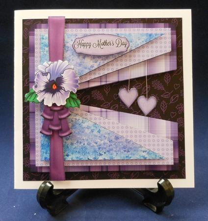 Purple Pansy with Dangling Hearts Card by Michelle Chivers