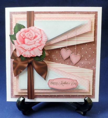 Vintage Pink Rose with Dangling Hearts Card by Michelle Chivers