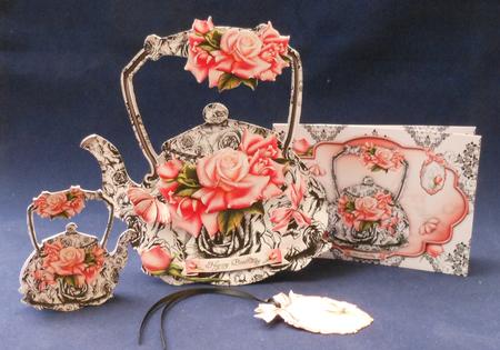 Decorative Black and White Teapot with Roses by Michelle Chivers