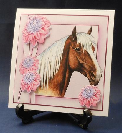 Pretty Palomino Horse with Pink Chrysanthemums 8x8 by Michelle Chivers