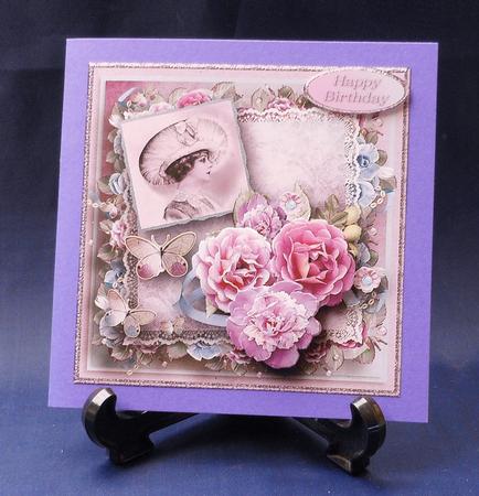 Pink Posy Shabby Chic Card Front by Michelle Chivers