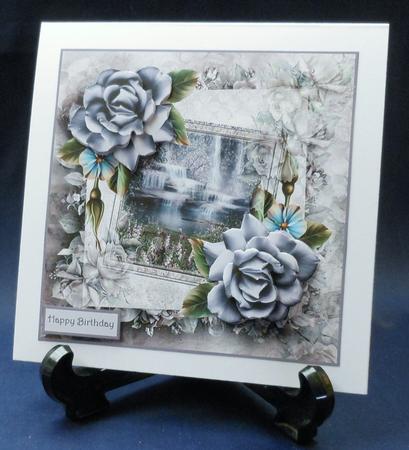 Waterfall Cards with Blue Rose Amd Decoupage by Michelle Chivers