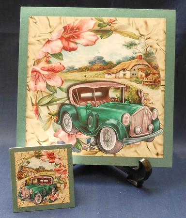 Vintage Car with Flowers and a Cottage 8x8 by Michelle Chivers