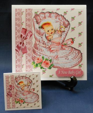 Sweet Little Baby Girl in a Pink Bootie with Bows 8x8 by Michelle Chivers