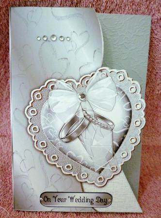 Silver Wedding Rings and Heart Pillow Wedding Card by Michelle Chivers