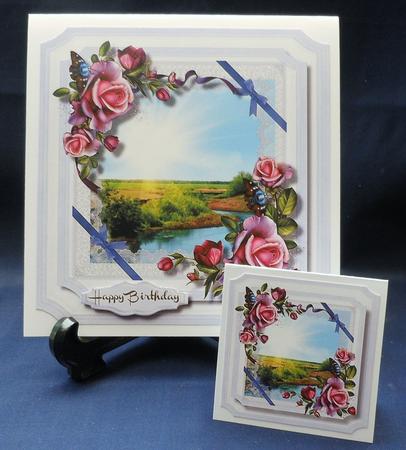 Lovely 8x8 Shaped Card with Roses and Lace . by Michelle Chivers