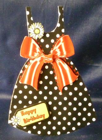 Black Polkadot Dress Shaped Card & Red Bow by Michelle Chivers