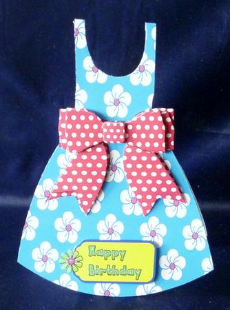 Floral Dress-shaped Card - Fuscia/blue by Michelle Chivers