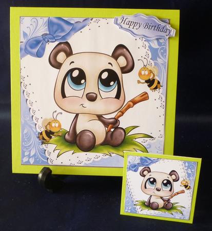 Cute Little Panda with Bees on Lace with Bow 8x8 by Michelle Chivers