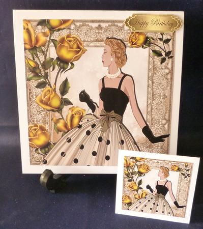 Elegant Lady with Gold Roses in Vintage Lace Frame 8x8 by Michelle Chivers