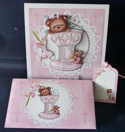 8x8 Baptism/christening Bear Girl Mini Kit by Michelle Chivers