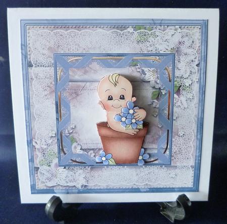 Baby Boy in a Flowerpot 7x7 Card with Decoupage by Michelle Chivers