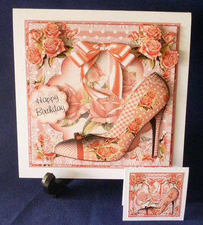 The Shabby Chic Gingham Rose Shoe Card Front Kit by Michelle Chivers