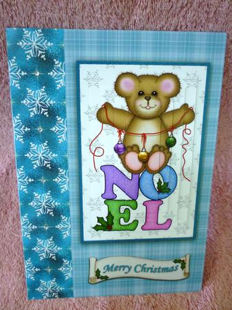 Christmas Teddy Noel Pyramid Card Front by Michelle Chivers