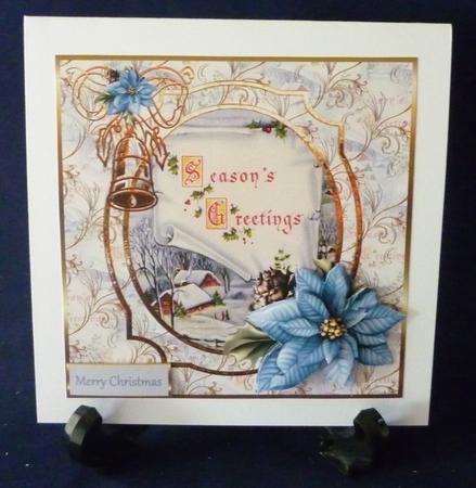 Vintage Christmas Poinsettias and Bells 7x7 Card by Michelle Chivers