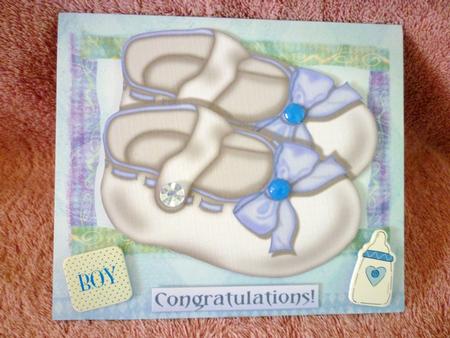 New Baby Boy or Boys Christening Bootie Shaped Card by Michelle Chivers