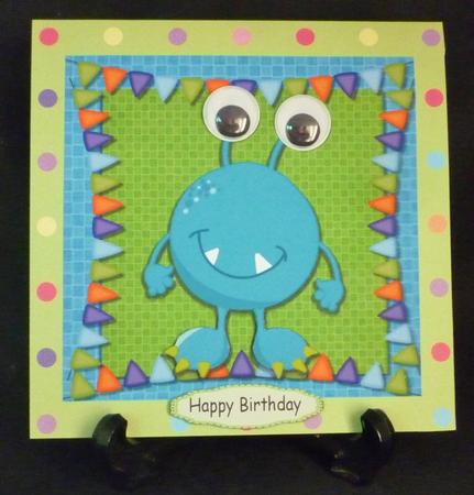 Two Eyed Blue Alien 8x8 by Michelle Chivers