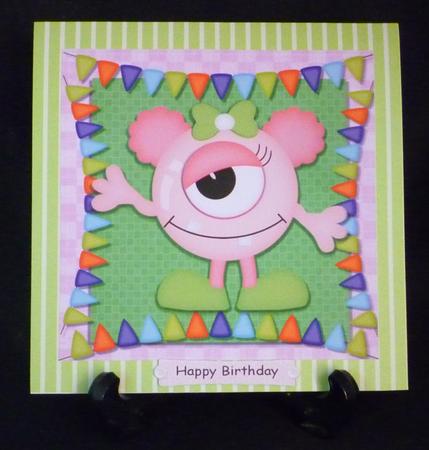 Pink One Eyed Monster 8x8 by Michelle Chivers