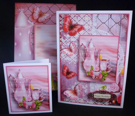 Cardtopper with Matching Envelope Tea Time Pink 653 by Michelle Chivers