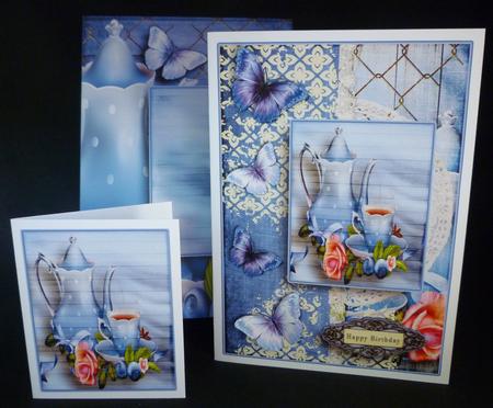 Cardtopper with Matching Envelope Tea Time Blue 654 by Michelle Chivers