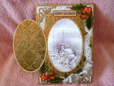 Blue Church Holly Christmas A5 Locket Card Front by Michelle Chivers